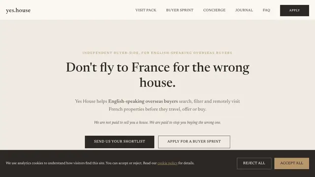 Capture du site web de Yes.house